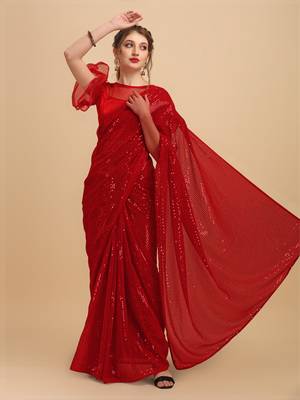 Red Color Sequins Embroidered Bollywood Georgette Saree With Blouse 1