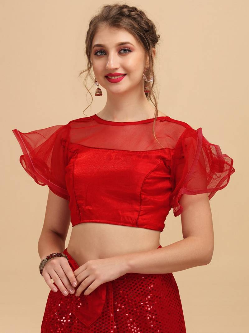 Red Color Sequins Embroidered Bollywood Georgette Saree With Blouse