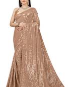 Beige Color Sequins Embroidered Bollywood Georgette Saree With Blouse