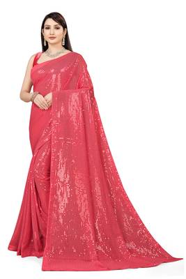 Gajri Color Sequins Embroidered Bollywood Georgette Saree With Blouse 1