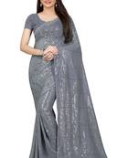 Grey Color Sequins Embroidered Bollywood Georgette Saree With Blouse