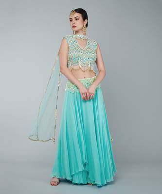 Turquoise Embellished Lehenga Set 1