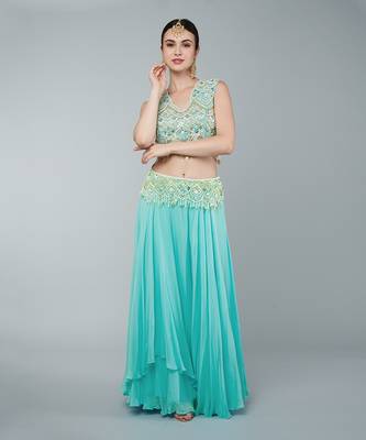 Turquoise Embellished Lehenga Set 2