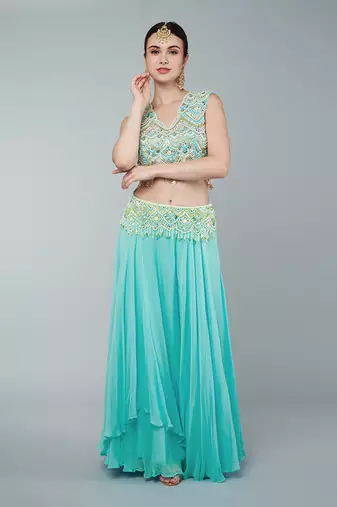 Turquoise Embellished Lehenga Set