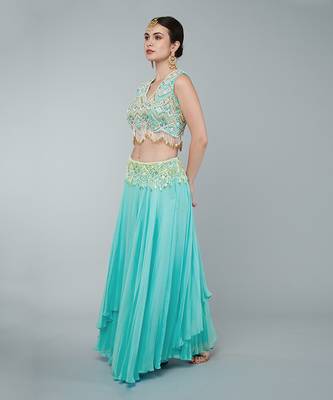 Turquoise Embellished Lehenga Set 3