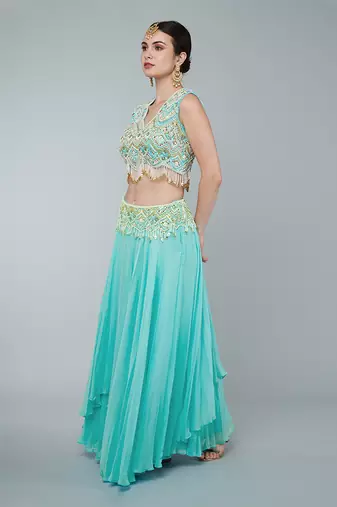 Turquoise Embellished Lehenga Set