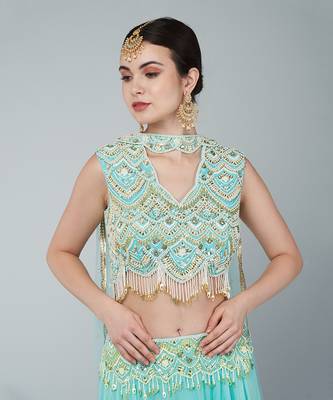 Turquoise Embellished Lehenga Set 4