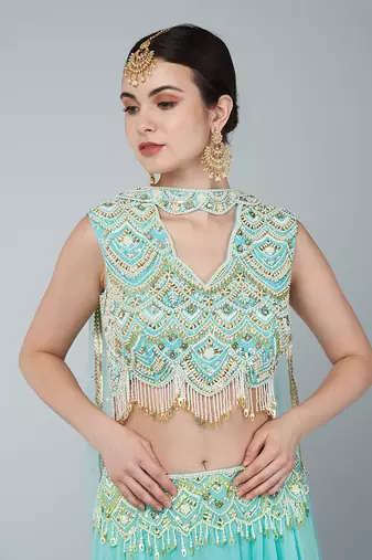 Turquoise Embellished Lehenga Set