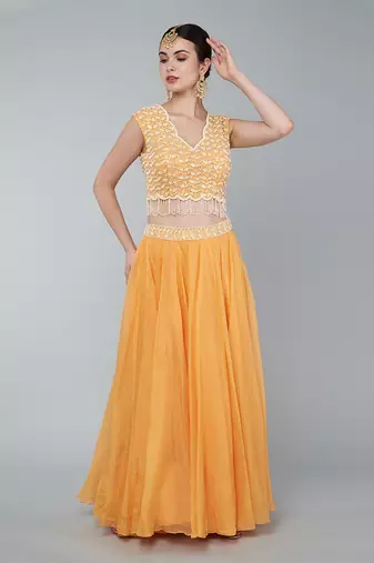Orange Embellished Lehenga Set