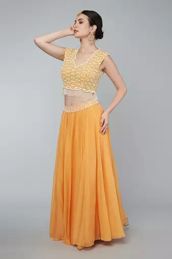 Orange Embellished Lehenga Set