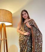 Multicolor Cotton Mulmul Bagru Hand Print Saree With Blouse Piece