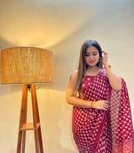 Pink Color Cotton Mulmul Bagru Hand Print Saree With Blouse Piece