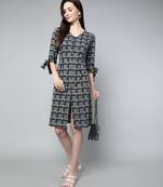 Anushil cotton checkerd flared sleeves v-neck with buttons knee length dress a-line kurti for girl's