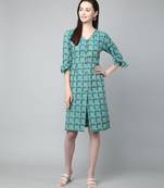 Anushil cotton checkerd flared sleeves v-neck with buttons knee length dress a-line kurti for girl's
