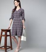 Anushil cotton checkerd flared sleeves v-neck with buttons knee length dress a-line kurti for girl's