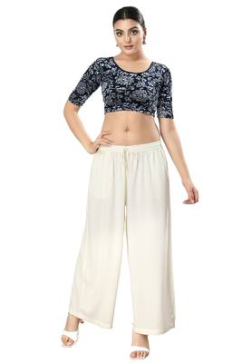 SALWAR STUDIO Women's Navy Blue Printed Stretchable Saree Blouse 5
