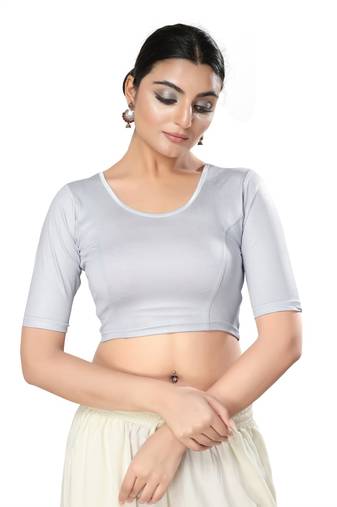 SALWAR STUDIO Women's Silver Solid Stretchable Saree Blouse