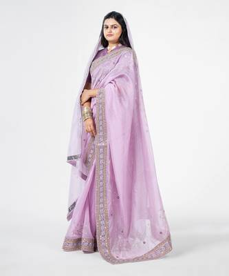 Lavender embroidered chanderi silk saree 1