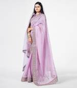 Lavender embroidered chanderi silk saree