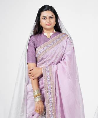 Lavender embroidered chanderi silk saree 2