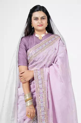 Lavender embroidered chanderi silk saree