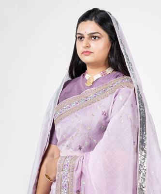 Lavender embroidered chanderi silk saree 3