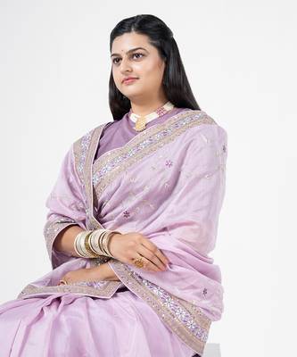 Lavender embroidered chanderi silk saree 4
