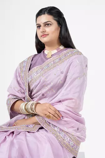 Lavender embroidered chanderi silk saree