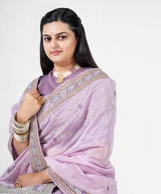 Lavender embroidered chanderi silk saree 5