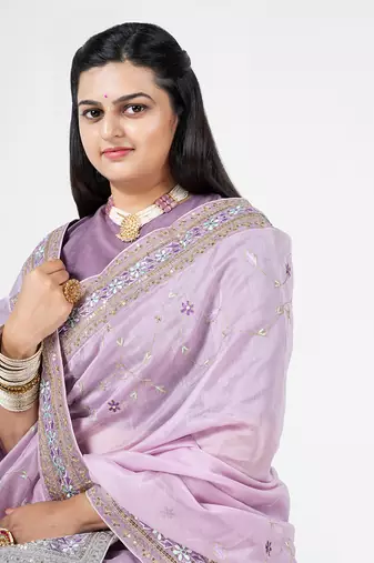 Lavender embroidered chanderi silk saree
