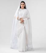 White dori embroidered organza silk saree