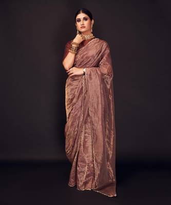 Copper zari-line chanderi tissue silk saree 1