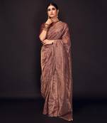 Copper zari-line chanderi tissue silk saree