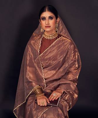 Copper zari-line chanderi tissue silk saree 2