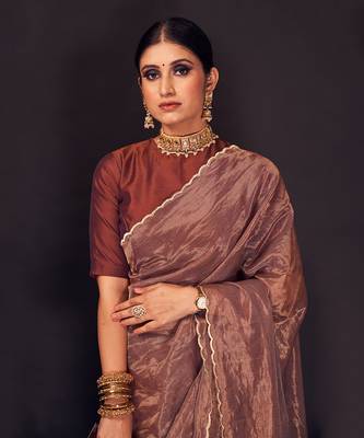 Copper zari-line chanderi tissue silk saree 3