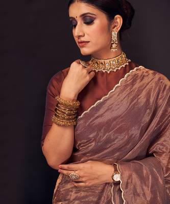 Copper zari-line chanderi tissue silk saree 4