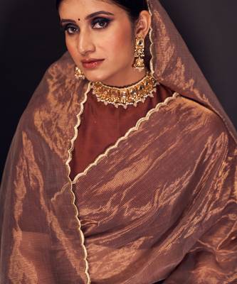 Copper zari-line chanderi tissue silk saree 5