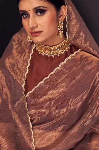 Copper zari-line chanderi tissue silk saree