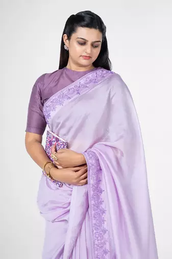 Lavender dori  embroidered saree