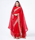 Red embroidered chanderi silk bridal saree