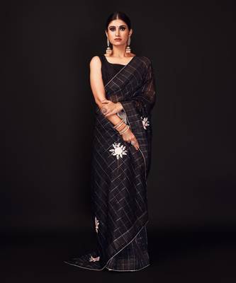Black embroidered chanderi silk  saree 1