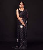 Black embroidered chanderi silk  saree