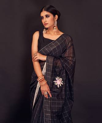 Black embroidered chanderi silk  saree 2