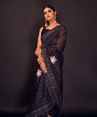 Black embroidered chanderi silk  saree 3