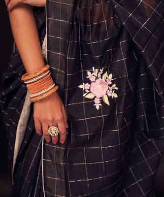 Black embroidered chanderi silk  saree 4