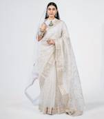 Royal white organza silk bridal saree