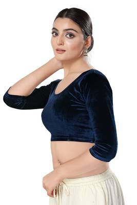 SALWAR STUDIO Women's Navy Blue Solid Stretchable Saree Blouse 2