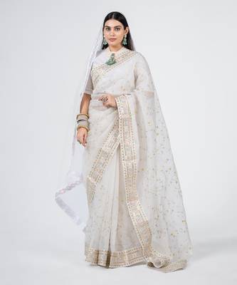 Royal white organza silk bridal saree 2