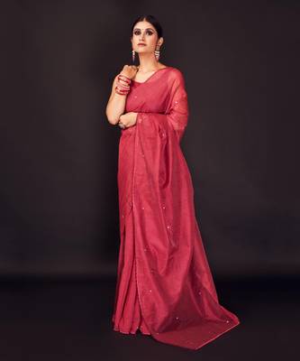 Magenta zari lining chaderi silk  saree 1