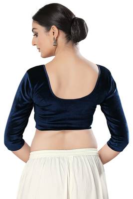 SALWAR STUDIO Women's Navy Blue Solid Stretchable Saree Blouse 4